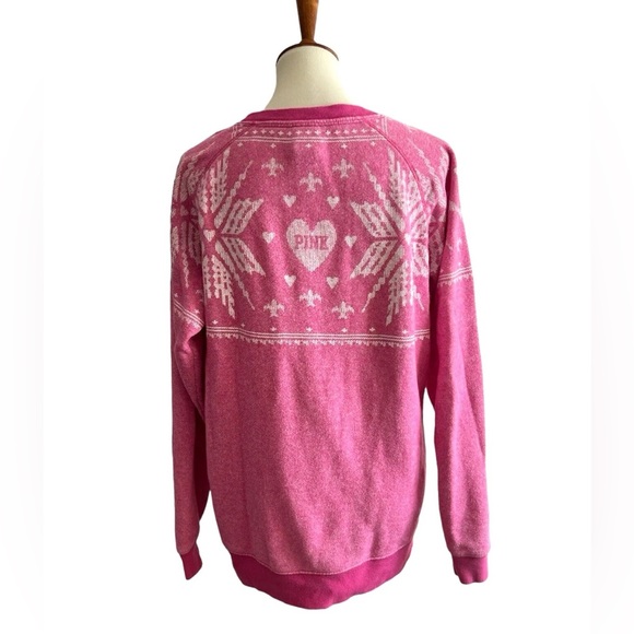 PINK Victorias Secret Women Pink White Snowflake Oversized XS Sweater - Picture 3 of 6